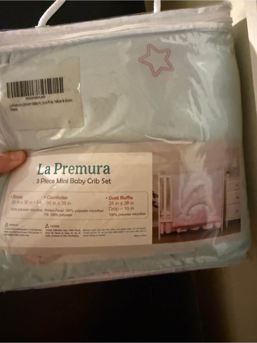 Rainbow unicorn Mini crib 3 piece set-,